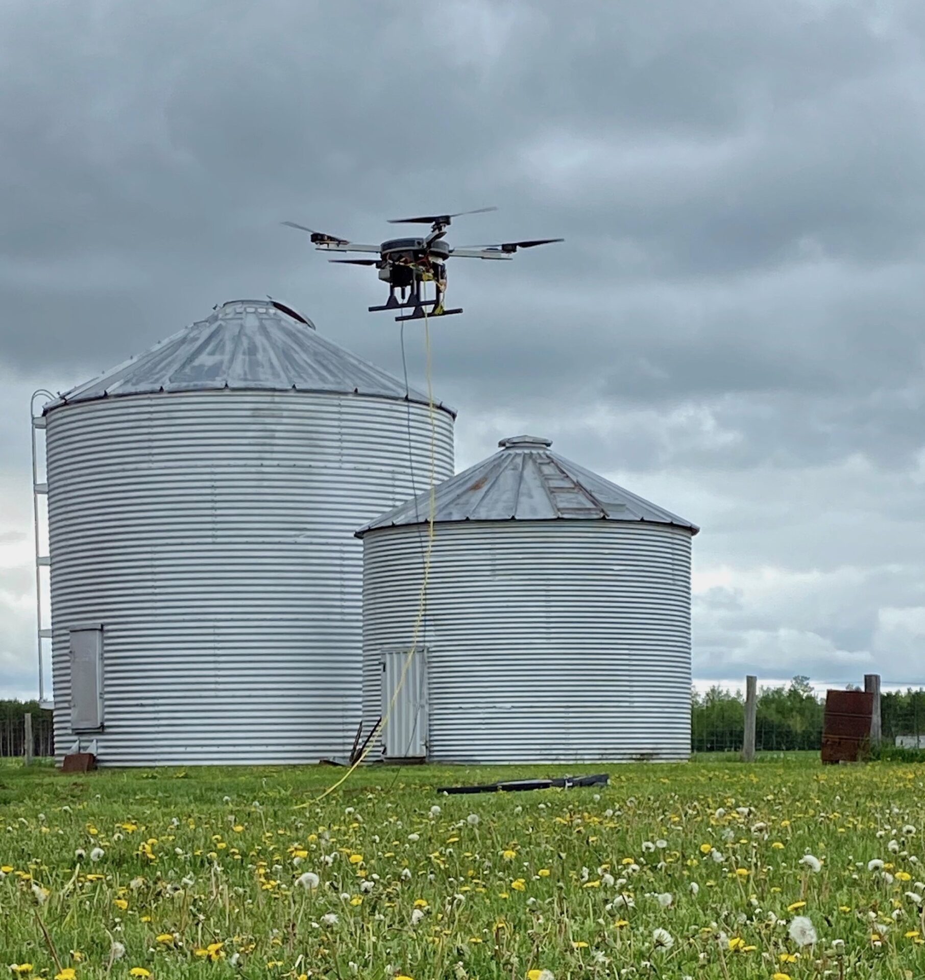 Drone flying at farm
